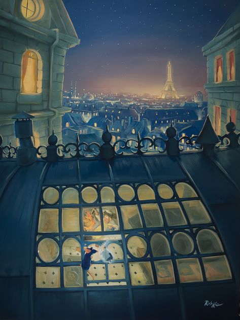 Ratatouille Disney, Animation Disney, Disney Paintings, Images Disney, Disney Posters, Film Disney, Disney Concept Art, Paris At Night, Old Disney