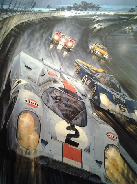 Auto Racing Art, Vintage Racing Poster, Gulf Racing, Motorsport Art, Auto Poster, Cars Racing, Porsche 917, Classic Racing Cars, Automotive Artwork