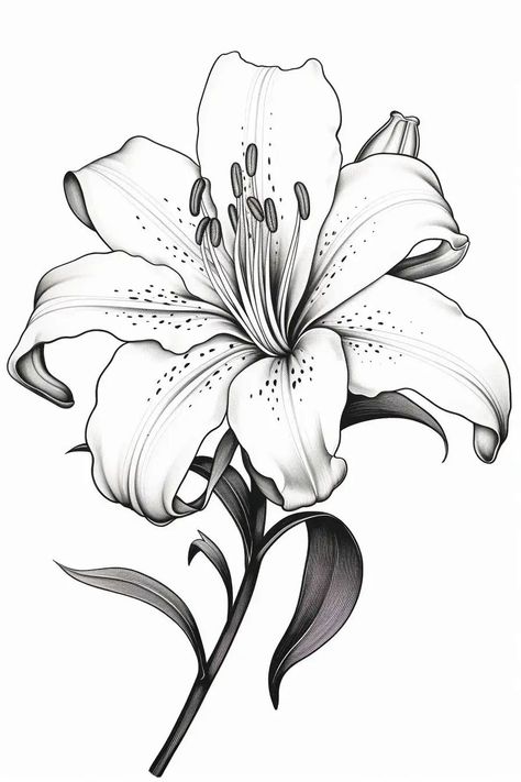 Lily Coloring Pages, Lilies Drawing, Lilly Flower, Flower Drawings, Lily Tattoo, Adult Coloring Designs, Flower Art Drawing, Floral Tattoo Design, Flower Sketches