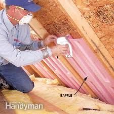 Install baffles in attics at the soffit to assure proper ventilation for attic and roof Insulating Basement Walls, Framing Basement Walls, Basement Repair, Basement Insulation, Attic Ventilation, Diy Basement, Attic Bathroom, Small Basements, Basement Makeover