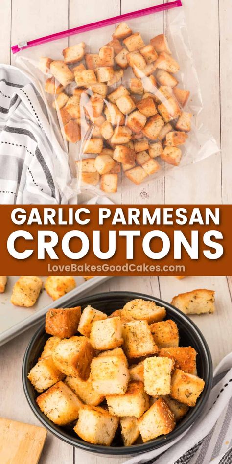 It's so easy to make your own Garlic Parmesan Croutons - and they taste better than the store-bought kind, too! Crunchy and flavorful.