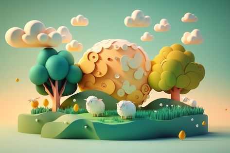 Earth Day Illustration, Cartoon Garden, Nature 3d, Aquascape Design, About Earth, Cute Craft, 3d Environment, Day Illustration, Air Dry Clay Projects