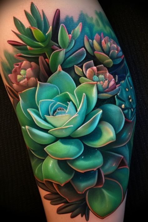 Succulent Tattoo Inspiration: Unique Ideas for Nature Lovers Cacti And Succulents Tattoo, Succulent Mandala Tattoo, Succulent Sleeve Tattoo, Tropical Plant Tattoo, Plant Tattoos For Women, Plant Lover Tattoo, Tattoo Botanica, Talavera Tattoo, Succulent Tattoos