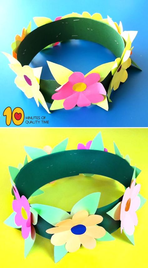 Luau Crafts, Crown Activity, Hawaii Crafts, Summer Crafts For Toddlers, Paper Flower Crown, Hawaiian Crafts, Crown Crafts, Spring Crafts For Kids, Daycare Crafts