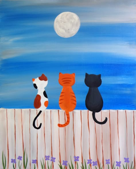 Paint A Cat Easy, Cat And Dog Painting Easy, Painting Ideas Cat Easy, Cute Simple Cat Paintings, Cute Cat Canvas Painting Easy, Cat Canvas Painting Ideas, Cats Canvas Painting, Small Cat Painting, Happy Painting Ideas On Canvas