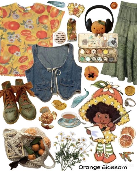 Fruit Aesthetic Outfit, Orange Fruit Outfit, Trinketcore Outfit, Fruit Inspired Outfit, Fruit Outfits, Paper Boy Hat, Strawberry Shortcake Outfits, Quirky Outfits, Fruit Fashion