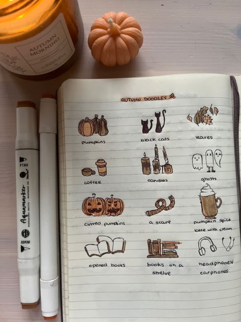 autumn, journaling, pumpkins, coffee, books, black cats, headphones, rain, romanticize the life Fall Notes Aesthetic, Romanticize The Life, Autumn Journaling, Autumn Bullet Journal, Fall Notebook, Autumn Journal, Bullet Journal Ideas Templates, Journal Inspiration Writing, Coffee Books