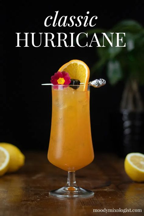 The Original Hurricane Recipe - Moody Mixologist Refreshing Rum Cocktails, Moody Mixologist, Mardi Gras Cocktails, Red Drink, Passion Fruit Syrup, Red Drinks, Passion Fruit Juice, Rum Cocktails, Fancy Drinks