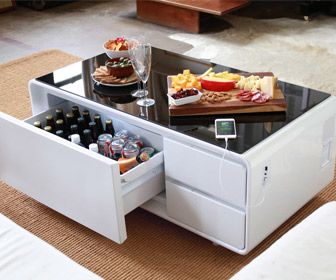 Tool Chest Mini Fridge Futuristic Coffee Table, Hammacher Schlemmer, Unique Coffee Table, Cool Tables, Cool Coffee Tables, Smart Storage, Mini Fridge, Minimalist Kitchen, Coffee Table With Storage