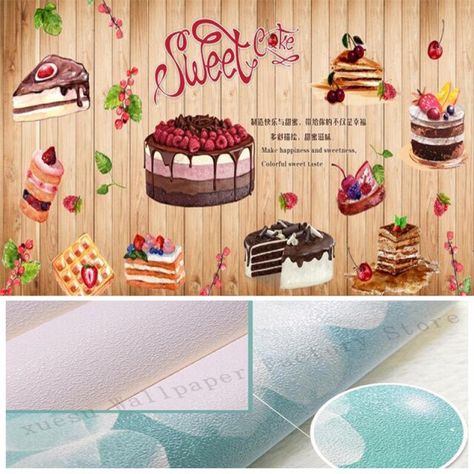 Bakery Wallpaper, Bakery Background, Wooden Wallpaper, Menu Designs, Happy Birthday Cake Images, Floral Textile, Silk Wallpaper, Wooden Boards, Custom Murals