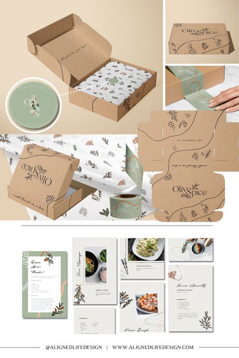 Spice Box Packaging Design, Sustainable Box Packaging Design, Packaging Tape Ideas, Subscription Box Packaging Design, Subscription Box Packaging Ideas, Herbs Packaging Design, Subscription Box Branding, Olive Packaging Design, Boho Packaging Design