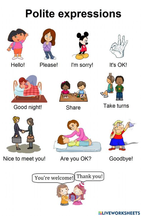 Polite Words Worksheet, Polite Expressions Worksheets, Polite Expressions, Polite Words, Ivan Cruz, Creative Writing Worksheets, Homeschooling Preschool, Social Skills For Kids, English For Beginners