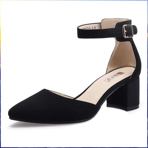 IDIFU Women's IN2 Pedazo Dress Shoes Low Block Heels Comfortable Chunky Closed Toe Ankle Strap Wedding Pumps Short Black Heels, Trendy Black Heels, Black Heels Prom, Closed Toe Block Heels, Heels Comfortable, Black Heels Low, Wedding Pumps, Closed Toe Heels, Shoes Heels Classy