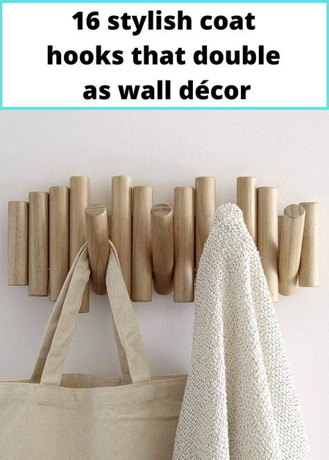 Wooden Coat Hooks, Modern Wall Hooks, Wood Hooks, Diy Wand, Teak Wall, Wooden Coat Rack, Stylish Coat, Wooden Wall Decor, Coat Hooks