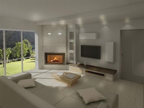 Corner Fireplace Living Room, Corner Gas Fireplace, Living Room Decor Fireplace, Corner Fireplace, Fireplace Remodel, Home Fireplace, Modern Fireplace, Living Room With Fireplace, Fireplace Design