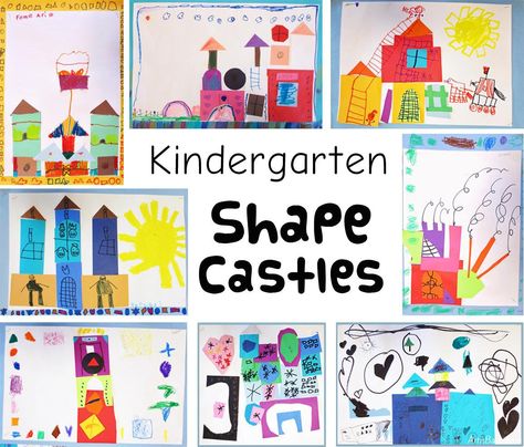 Kindergarten Shape Castles Easy Kindergarten Art, Shape Lessons, Castles Topic, Halloween Art Lessons, Line Art Lesson, 3rd Grade Art Lesson, Color Art Lessons, Op Art Lessons, Grade 1 Art