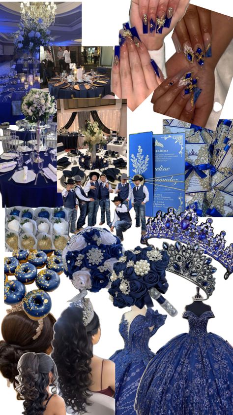 Navy Blue Quince, Navy Blue Quinceanera Ideas, Royal Blue Quinceanera Theme, Blue Quinceanera Ideas, Quince Theme Ideas, Blue Quinceanera Theme, Quinceanera Blue, Royal Blue Quince, Quince Pictures