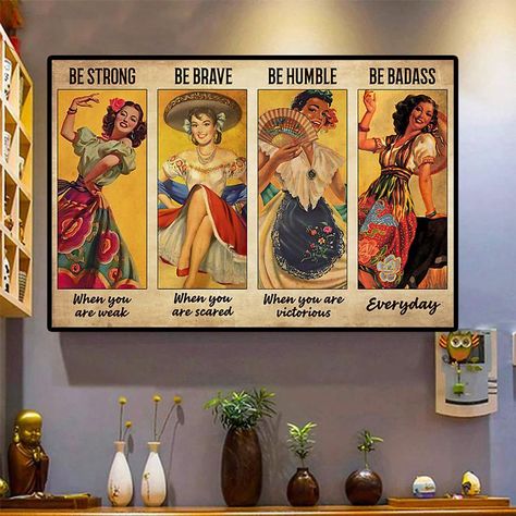 Be Strong Be Brave Be Humble Be Badass Poster-Vintage Poster | Etsy Mexican Gifts, Poster Vintage Retro, Images D'art, Horizontal Poster, Mexican Home Decor, Yellow Home Decor, Mexican Decor, Girl Posters, Be Brave