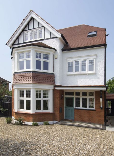 1930s Windows, 1930s Exterior, 1930 House Exterior, British House Exterior, 1930s House Exterior Uk, Cladding Extension, Flush Windows, Edwardian House Exterior, Cladding Colours