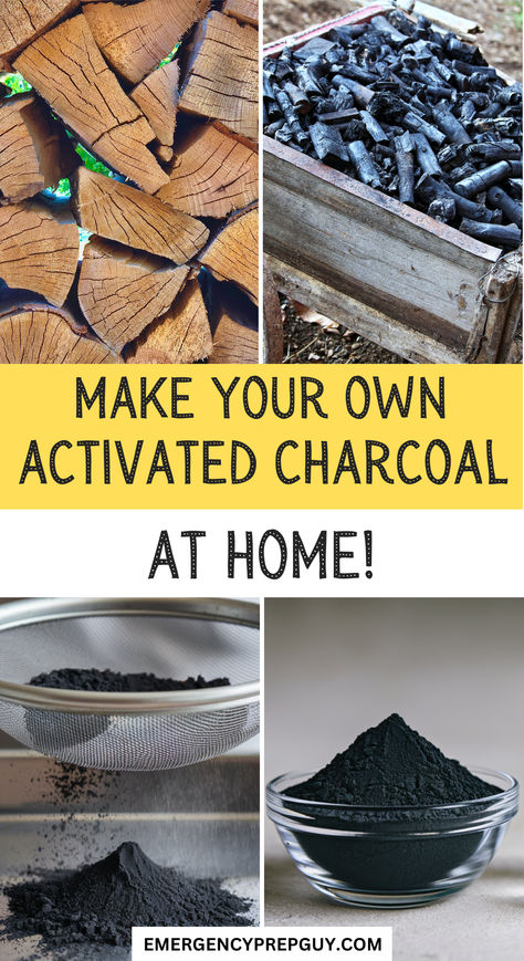 Image showcasing the DIY process to make activated charcoal at home, featuring wood, charcoal pieces, and finely sifted powder in bowls for practical uses. Activated Bamboo Charcoal, How To Make Activated Charcoal, How To Make Charcoal, Odor Eliminator Diy, Diy Activated Charcoal, Making Charcoal, Diy Charcoal, Diy Ink, Borax Uses