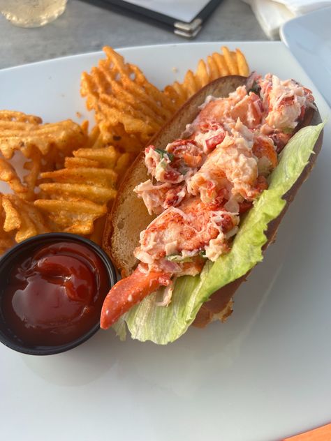 Lobster roll Lobster Roll Aesthetic, Lobster Aesthetic, Lobster Bake, England Summer, Lounge Club, Clam Bake, Seaside Cottage, Lobster Roll, Vegan Restaurants