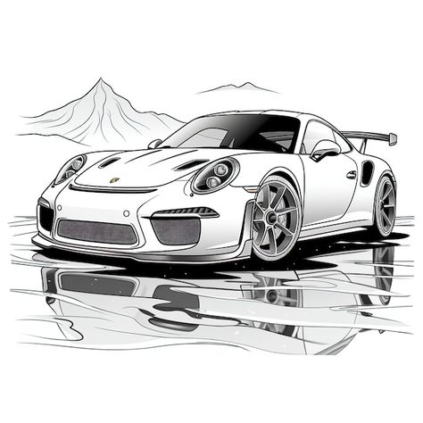 Porche Drawings, Porshe Drawing Art, Porche 911gt3 Drawing, Porche Drawing Car, Porsche Gt3 Rs Drawing, Blue Porsche Gt3, Porches Car, Rs Tattoo, Turbo Wallpaper