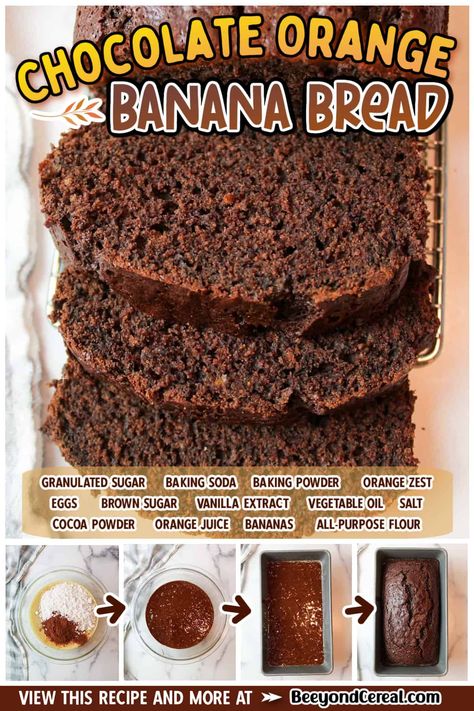 Banana Orange Bread, Chocolate Orange Spiced Banana Bread, Chocolate Orange Banana Bread, Orange Banana Bread, Orange Bread Recipe, Banana Bread Cake, Cookie Deserts, Tummy Yummy, Spiced Chocolate