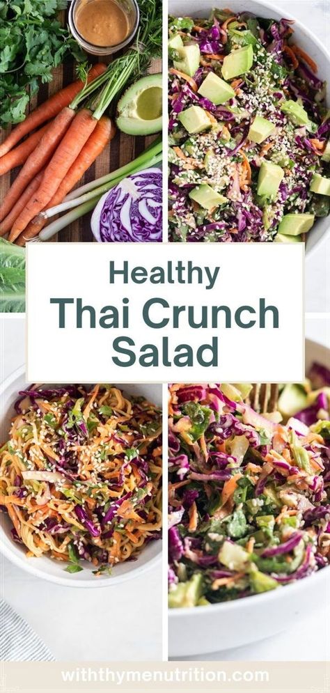 Thai Crunch Salad with Peanut Dressing is healthy, flavorful and so easy to make! It's incredible as-is and great for customizing with your favorite proteins! Perfect for any occasion or season! Thai Broccoli, Thai Crunch Salad, Salad With Peanut Dressing, Walnut Chicken Salad, Walnut Chicken, Crunch Salad, Thai Salad, Easy Salad Dressing, Peanut Dressing