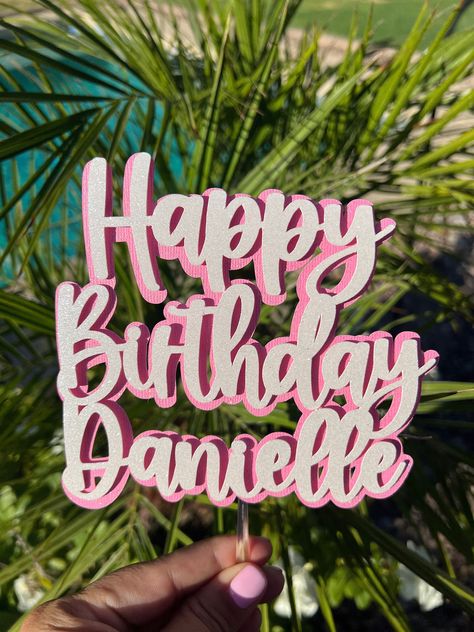 Personalized Name Pink and White Happy Birthday Name Cake Topper Layered Birthday Name Cake, Number Topper, Pink Cake Toppers, 2 Layer Cakes, Name Cake Topper, Happy 7th Birthday, Happy 80th Birthday, 1st Birthday Cake Topper, Name Cake