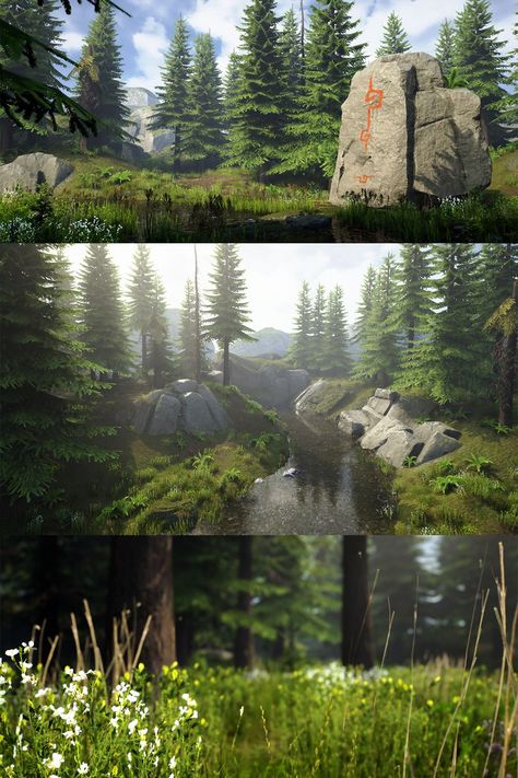 Let’s take our #WeekendAdventure to the calm environment of Emiliano Vargas’s, “Big Rock Forest” #SpeedTree #Blender #Megascans #Substance3D #UnrealEngine #B3D #UE5 #RealTime #Render #3D #CG #Design #Landscape #Nature #Forest #TakeAHike #ScreenshotSaturday Forest Environment Design, Blender 3d Landscape, 3d Forest, Blender 3d Environment, Forest Environment Concept Art, 3d Modelling Environment, 2d Forest Background, 3d Forest Environment, Nature Games