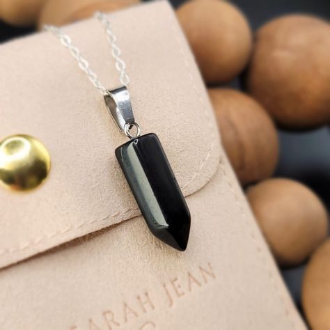 Beautiful Black Obsidian Crystal Necklace with Small & Dainty Silver Chain, Necklace Length Options, Comes with Jewelry Gift Pouch & Box. Shop Today! ➡️🪷🫶 Crystal Necklace Healing, Birthday Gifts For Friends, Black Obsidian Crystal, Obsidian Crystal, Gifts For Birthday, Gift Pouch, Black Obsidian, Friend Birthday Gifts, Crystal Gifts