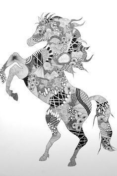 Zentangle Horse, Colouring Book Pages, Zantangle Art, Zentangle Animals, Arte Folk, Horse Coloring Pages, Zentangle Drawings, Horse Drawings, Horse Coloring