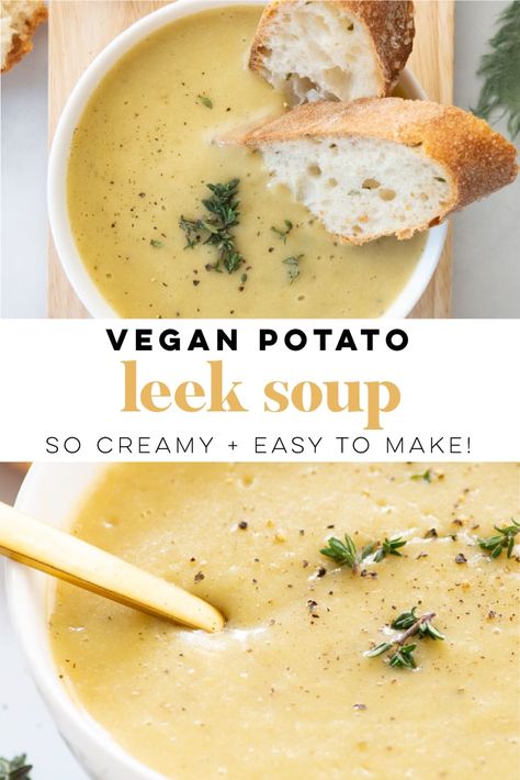 Ella Vegan, Vegan Potato Leek Soup, Leeks Soup Recipes, Pudding Chia, Potato Leek, Potato Leek Soup, Vegan Potato, Leek Soup, Vegan Soup Recipes