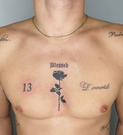 101 Amazing Blessed Tattoo Designs You Need To See! | Outsons | Men's Fashion Tips And Style Guides Rose Chest Tattoo, Blessed Tattoo, Blessed Tattoos, Hard Tattoos, Small Chest Tattoos, Rose Tattoos For Men, Tattoo Concepts, New Tattoo Designs, Men Tattoo