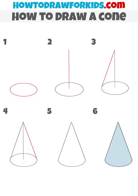 how to draw a cone step by step 3d Cone Drawing, Cone Drawing Shape, How To Draw Shapes Step By Step, How To Draw A Cube, How To Draw Shapes, How To Draw 3d Shapes, Basic Shapes Drawing, Cone Drawing, Bird Pencil Drawing