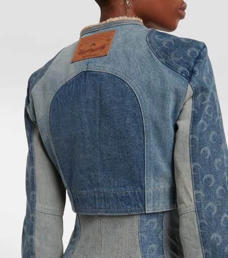 Marine Serre Regenerated Cropped Denim Jacket Women's Coats  | BeyondStyle Upcycle Denim, Upcycling Jeans, Designer Denim Jacket, Denim Art, Printed Denim Jacket, Denim Projects, Denim Ideas, Denim Chic, Upcycled Fashion