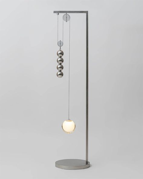 jaewoo ahn suspends blown glass and pendulums in equilibrium Pulley Lamps, Basic Physics, Pulley System, Whimsical Furniture, Aztec Culture, 3d Object, Beautiful Lamp, Smart Design, Glass Artists