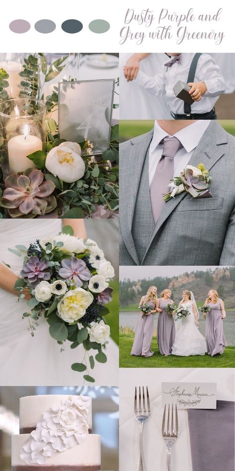 Grey And Plum Wedding, Lavender Sage Silver Wedding, Purple Sage And Grey Wedding, Silver Grey Wedding Theme, Wisteria Color Palette Wedding, Wisteria And Grey Wedding, Dusty Lavender And Grey Wedding, Lavender Gray Wedding Theme, Fall Wedding Colors Lilac