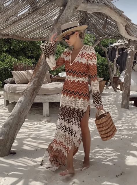 Missoni Dress, Handmade Knitwear, Resort Outfit, Chevron Dress, Bohemian Chic, Festival Outfit, Missoni, Resort Wear, Girl Fashion