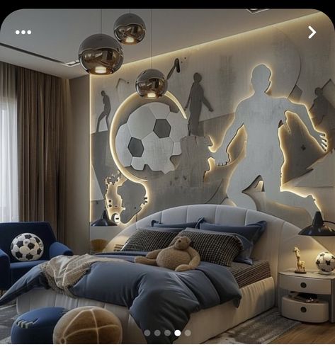 Boys Bed Rooms, Football Room Design, Boys Room Football Theme, Cool Kids Bedrooms For Boys, Boys Bedroom Ideas Soccer, Football Interior Design, Kids Bedroom Designs Boys, Boys Bedroom Decor Ideas For Kids, Football Themed Bedroom For Boys