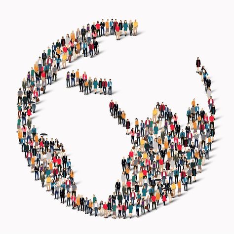 Community People Illustration, Arts References, Globe Illustration, Human League, Large Group Of People, Globe Earth, People Crowd, Diverse People, Vector People