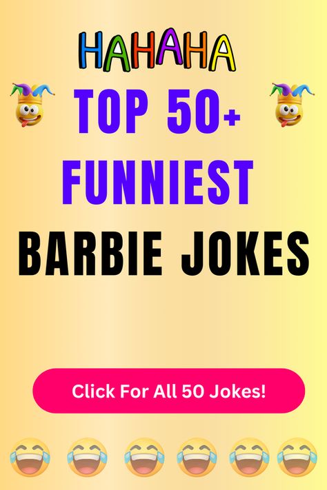 Check Out The Top 50+ Funny Barbie Jokes And Puns. Click For All 50+ Hilarious Barbie Jokes! Barbie Jokes Humor, Funny Barbie, Husband Wife Jokes, Barbie Jokes, Party Jokes, Jokes And Puns, Barbie Funny, Funny Marriage, Hilarious Jokes