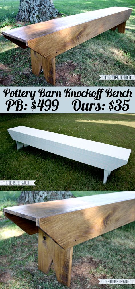 DIY Pottery Barn-Inspired Bench - need just 3 boards to build this! So easy! Shelf Placement, Floating Shelf Mantle, Kitchen Lighting Over Table, Shelf Window, Shelves Over Toilet, Pottery Barn Inspired, Rustic Floating Shelves, Diy Pottery, Woodworking Bench