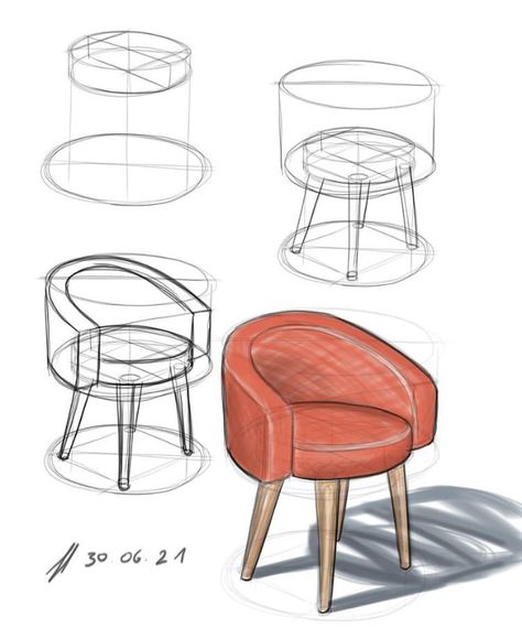 Furniture Drawings Sketch, Industrial Design Sketchbook, Sketch Furniture Design, Furniture Sketches Interiors, Industrial Design Sketch Tutorial, Furniture Design Sketches Drawings, Furniture Sketches Drawings, Interior Design Drawings For Beginners, Interior Design Sketches For Beginners