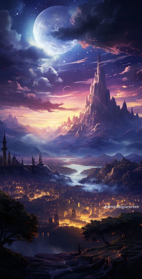 Magical Scenery Art, Fantasy Background Landscape, Velaris Wallpaper, Mystical Landscapes, Samsung Wallpapers, Fantasy Wallpaper, Dreamy Artwork, Wallpaper Collage, Pretty Backgrounds