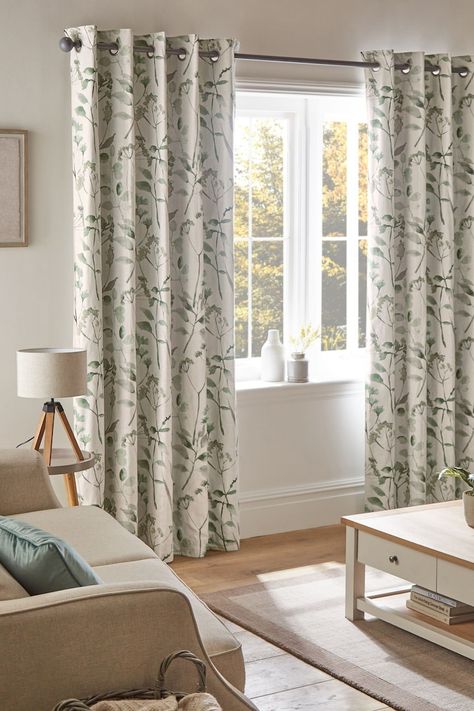 Green Curtains Living Room, Green Curtains Bedroom, Lounge Curtains, Blackout Curtains Bedroom, Guest Bedroom Design, Sage Green Bedroom, Eyelet Curtains, Curtain Pole, Green Curtains