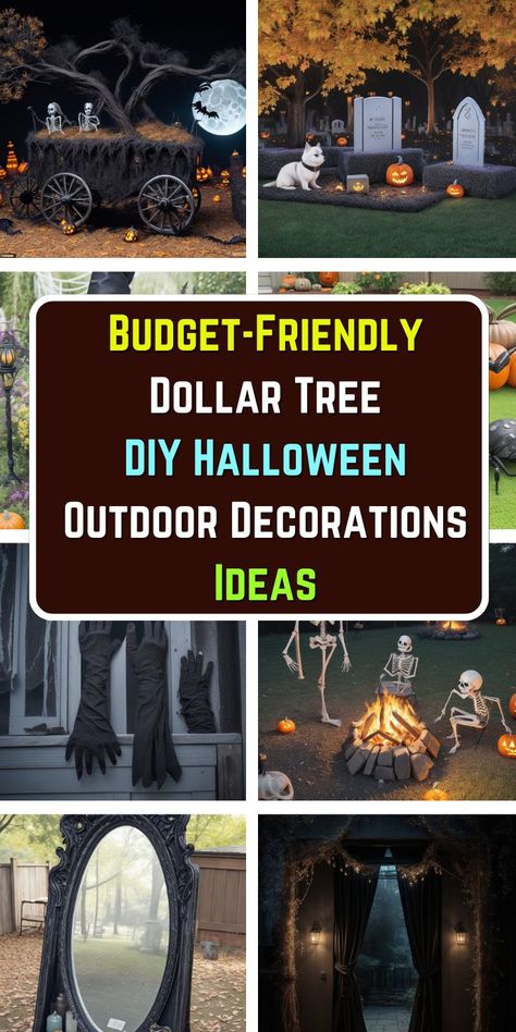 Budget-Friendly Dollar Tree DIY Halloween Outdoor Decorations Ideas Budget Outdoor Halloween Decorations, Halloween Outdoor Decorations Dollar Tree, Halloween Outdoor Ideas Yard Decorations, Outdoor Halloween House Decorations, Diy Haunted Yard Ideas, Cheap Halloween Decorations Outdoor Diy, Halloween Decorations Outdoor On A Budget, Affordable Halloween Decorations Outdoor, Spooky Halloween Decorations Outdoor Easy Diy