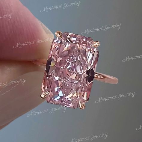 11 CT Radiant Morganite Engagement Ring Rose Gold Morganite Ring Pink Morganite Solitaire Ring Large Morganite Wedding Ring Cocktail Ring - Etsy Pink Rings Engagement, Pink Emerald Cut Engagement Ring, Pink Wedding Ring, Morganite Ring Engagement, Big Stone Rings, Pink Diamond Wedding Rings, Pink Stone Engagement Rings, Morganite Wedding Ring, Morganite Solitaire Ring