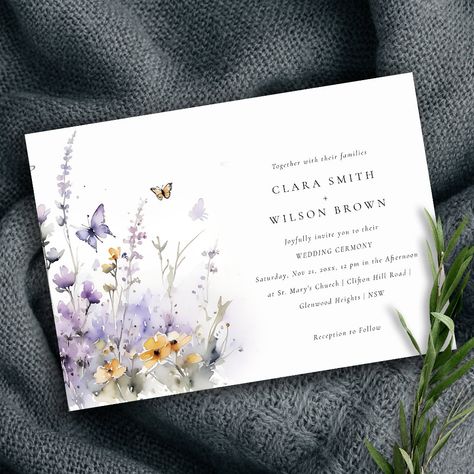 Minimal Cottage, Plant Watercolor, Butterfly Baby Shower Invitations, Butterfly Invitations, Garden Baby Showers, Watercolor Boho, Purple Pastel, Butterfly Baby Shower, Lilac Lavender