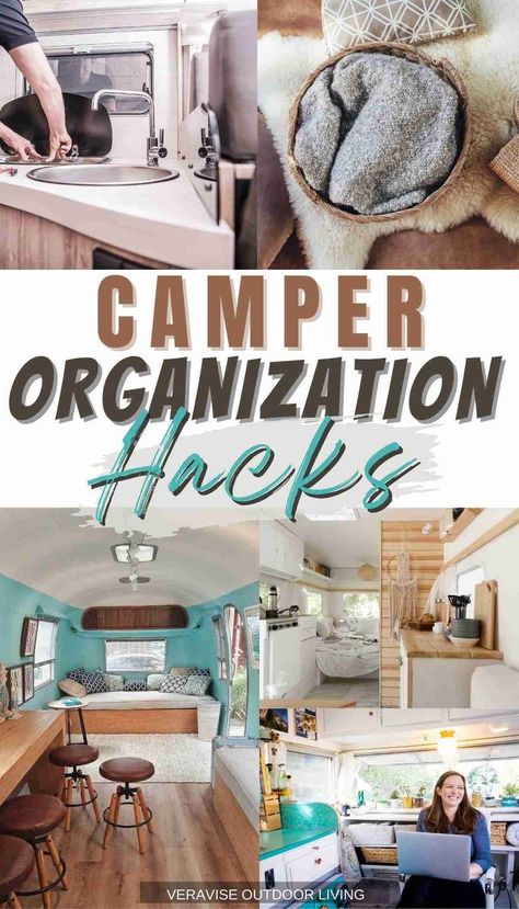 Camper Organization Hacks that are sure to make your adventures much more enjoyable • Invest in organizational bins • Regular Decluttering • Right storage solutions for your camper Rv Dishes Storage Ideas, Camper Necessities, Camping Packing Hacks, Camper Storage Ideas Travel Trailers, Shoe Storage Hacks, Rv Storage Solutions, Clever Storage Ideas, Tea Organization, Camper Organization